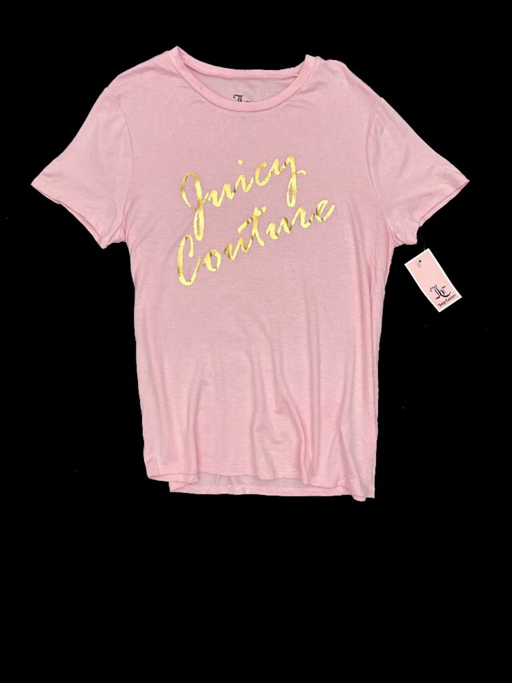 Juicy Couture NEW NWT Pink T Tee Stretch shirt gold foil logo Womens L